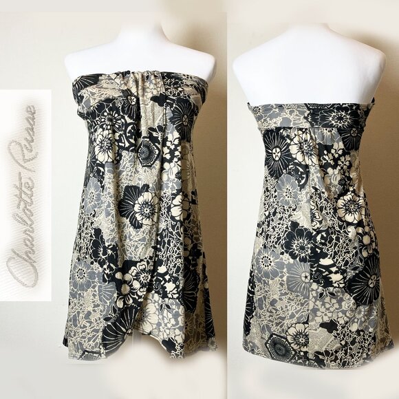 Vintage Charlotte Russe Beige and Black Top (or Dress) w/Floral Pattern | Size S - Picture 1 of 10